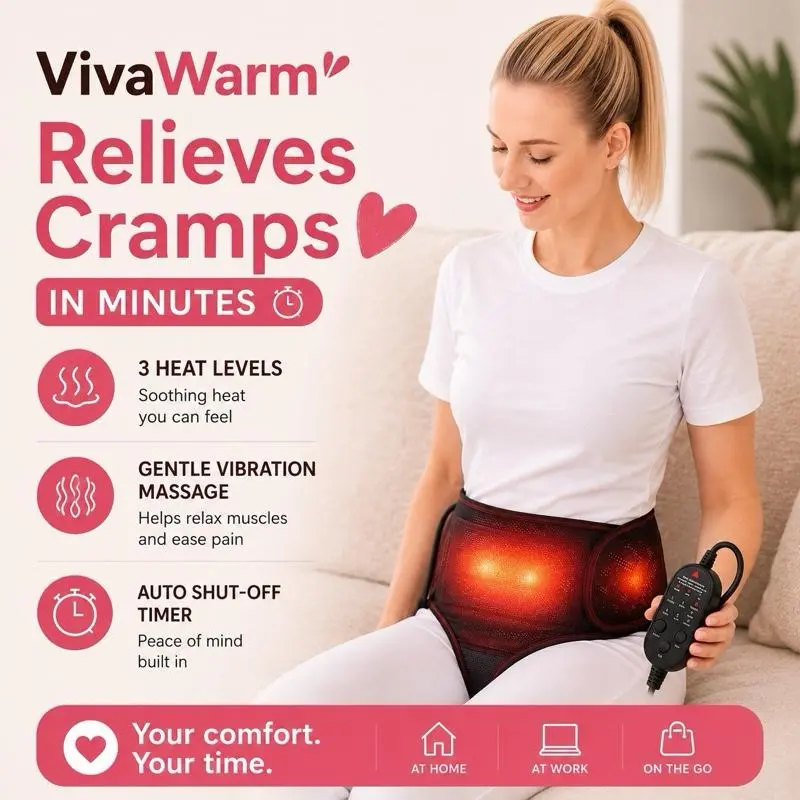 VivaWarm Women's Adjustable Comfortable Silk/Satin Wearable Multifunctional Heated Pad - Vibration, 3 Heat Levels, 3 Massage Modes, Auto Shut-Off Timer, Soothing Warmth Soothes Tight, Tense Muscles for Cramps & Back Pain Relief
