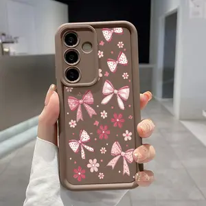 Floral Bow Pattern TPU Phone Case Compatible with Galaxy S23 Ultra S24 Plus S25 S22+ Shockproof Non Slip Military-Grade Protection Silicone Cover Smartphone Casing