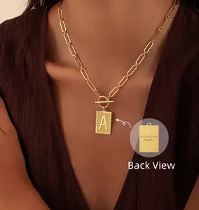 Tewiky Gold Initial Necklace for Women, Personalized Alphabet Pendant with Inspirational Engraving, Paperclip Chain Non-Tarnish Jewelry For Valentine's Day gifts Handmade Fashion Accessory