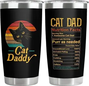 20 oz Insulated Stainless Steel Cat Daddy Tumbler with Lid - Portable Drinkware, Dad Nutrition Facts Themed Water Bottle for Father's Day Gift to Daddies, Insulation