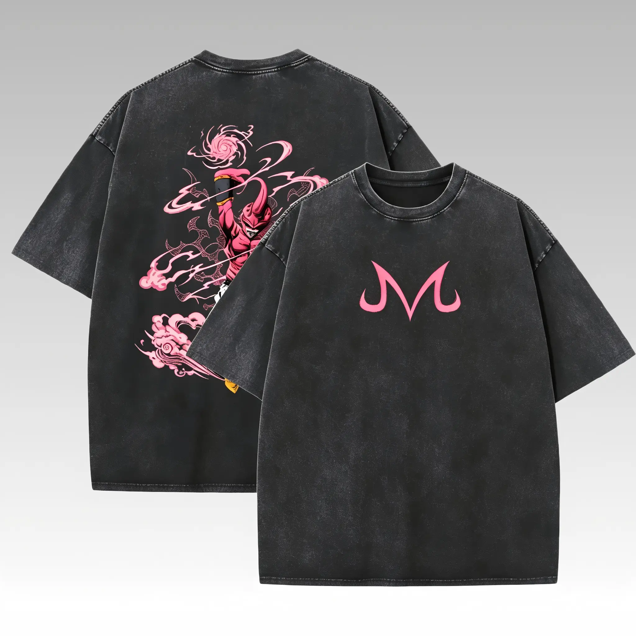 Majin Buu Vintage Washed Anime T-Shirt | Kid Buu Pink Energy Graphic Tee | Oversized Streetwear Retro Shirt | Heavy Cotton Gift for D& B &Z  Anime Fans, Cotton Short Sleeve, Washed Vintage Men's T-Shirt