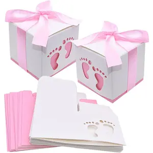 50pcs Footprint Design Pink Baby Shower Party Favor Candy Gift Boxes with Ribbon for Kids Birthday Wedding Party Supplies