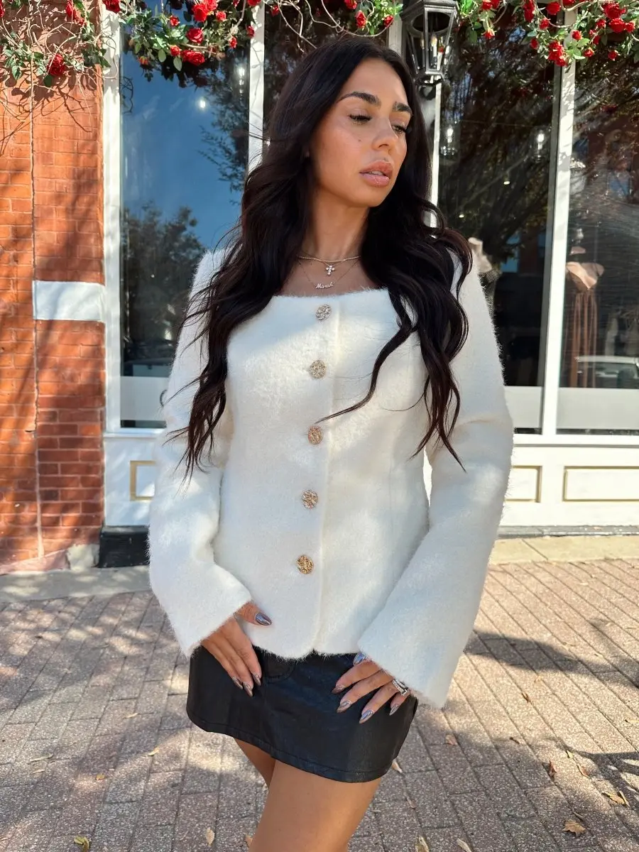 Landri Cream Jewel Button Boucle Jacket