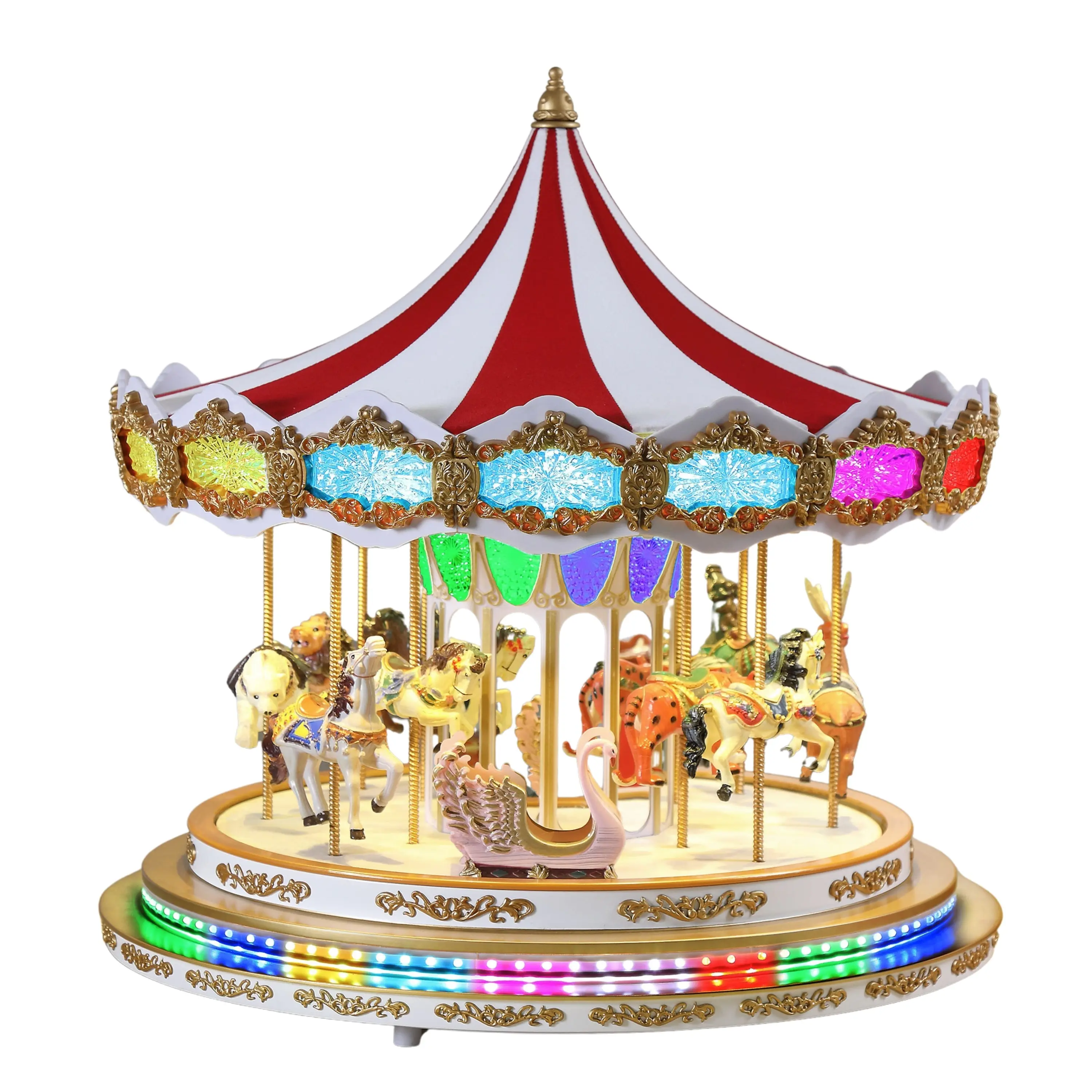 17 in. Corded Animated Light Show Carousel - Festive Holiday Christmas Decor, 9VDC Decoration with Moving Animal Figures, Columns for All Seasons Room Decor, Animals Move