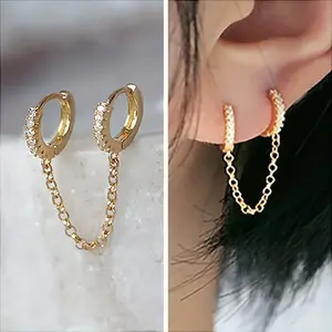 Long Chain CZ Earrings for Women | Avant Garde Double Ear Hole Design | Fashion Valentine's Day Gift