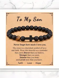 To Mens Gifts Cross Bracelet for Son Grandson Dad Husband Birthday Retirement Christmas Christian Gift for Teens Men High Quality Fashionable Bracelet