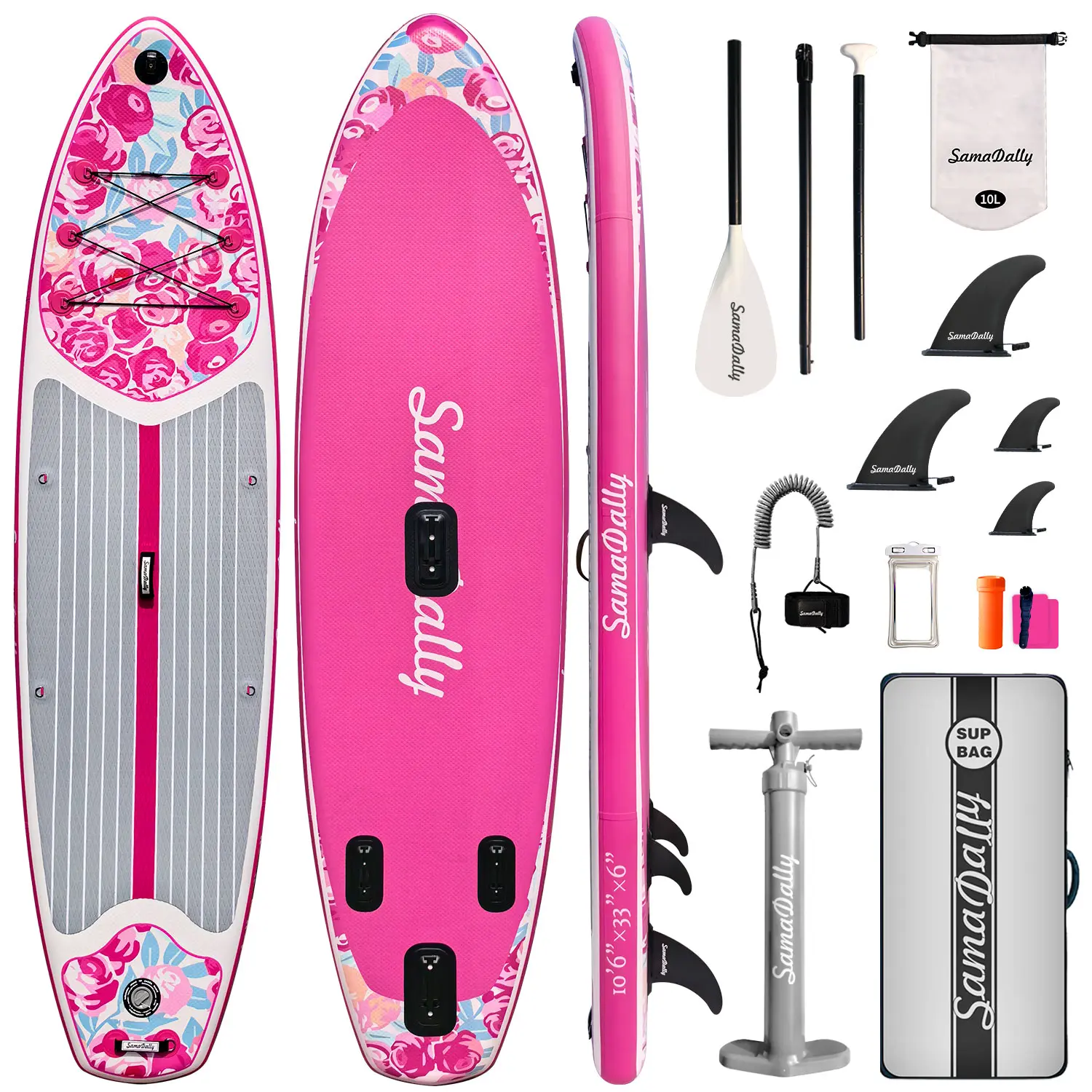 SamaDally 10.6 ft Inflatable Paddleboard for Adults with High-Saturation Graphics, 33" Wide Non-Slip Deck with Central Fin, Stable for Yoga & Surf, Inflatable Paddle Board, 10.6Ft