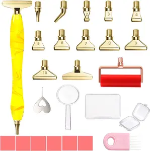 LEIYULY 25PCS Diamond Painting Pen, Diamond Painting Art Drill Bead Dot Pen Kit with 12 Threaded Metal Diamond Art Tips, 2 Storage Boxes,A 3X Magnifying Glass