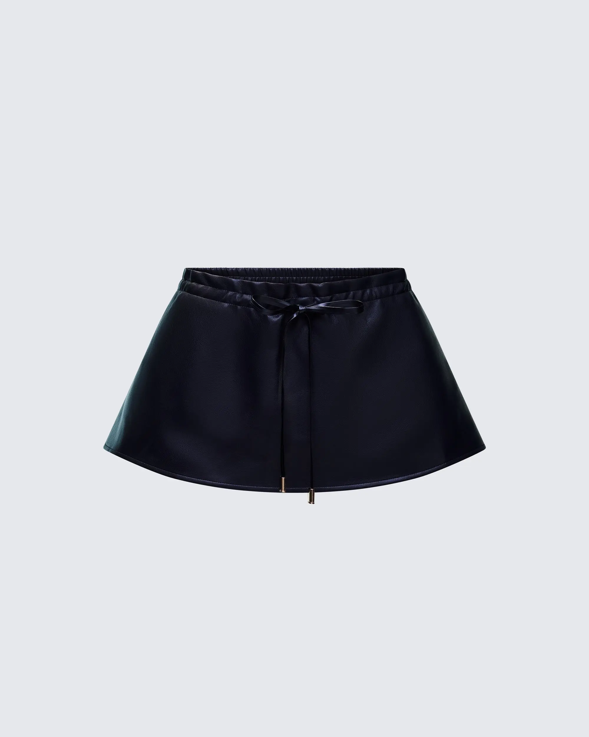 Men's Zainab Shiny Flared Fit Black Vegan Leather Micro Skirt with Drawstring Bottom, Polyester