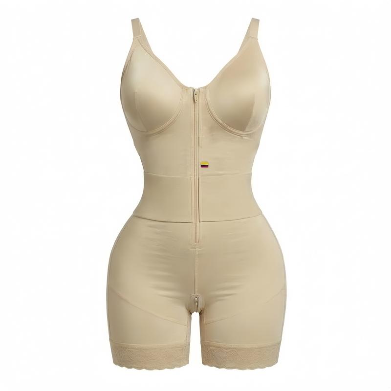 Women's Fajas Colombianas Shapewear Tummy Control Butt Lifter Shaper with Zipper Crotch Detachable Shoulder Strap for Comfort