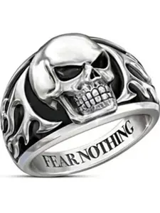 Men's Street Trend Skull Design Ring, Punk Style Letter Design Engraved Ring, Fashionable Jewelry for Men As Gift