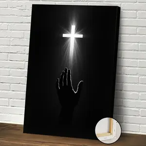 1pc Black Cross Wall Art with White Rays - Modern Minimalist Religious Icon, Wood Frame & Wrapped Canvas - Indoor/Outdoor Vertical Hanging for Church,, Office - Cross Symbol Decoration