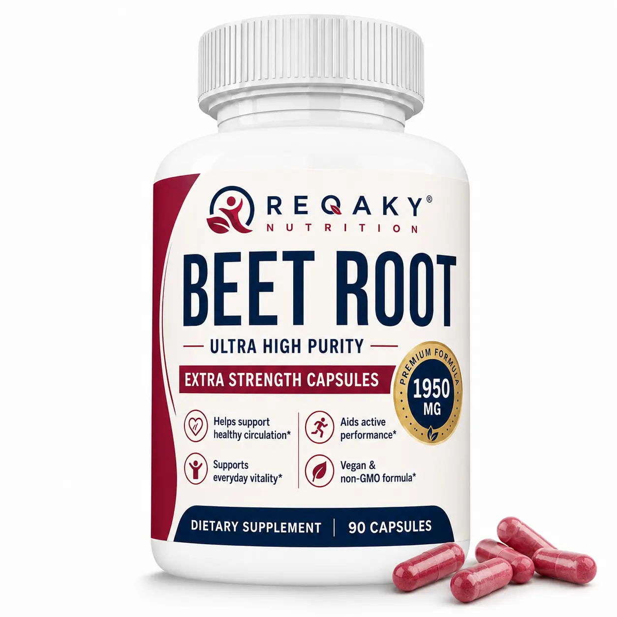 Pure Organic Beetroot Capsules - Rich in Natural Nitrates for Energy, Stamina & Heart Health - Clean Non-GMO Supplement, 120 Count