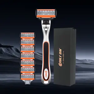 BAILI Men's Five-Layer Progressive Razor with 7 Blades Automatic Head Adjustment for Smooth Shaving Daily Grooming Care Effortless Shaving Versatile Handle