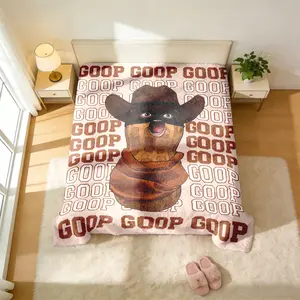 The Burnt Peanut "GOOP" Meme Flannel Throw Blanket (Cowboy Peanut Design) - Viral Meme Character & "GOOP" Chant Motif Prints, Skin-Friendly & Machine Washable, High-Grade Plush & Double Warmth, Multi-Scene Use, Perfect Gift for Meme Lovers