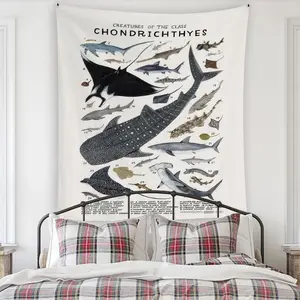 Ocean Marine Life Themed Tapestry, 1 Count Creative Wall Hanging Durable Decorative Tapestry, Wall Art Decor for Home Living Room Bedroom Study Room