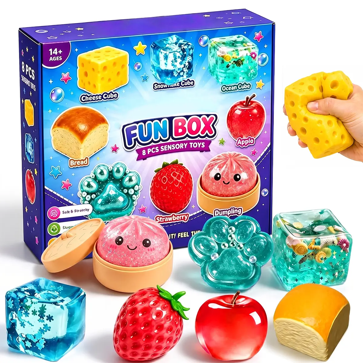 8Pcs Cute Squishy Toys Set Slow Rising Stress Relief Fidgets. Satisfying Sensory Bundle for Anxiety. Perfect Party Gift Box for Kids & Adults squeeze