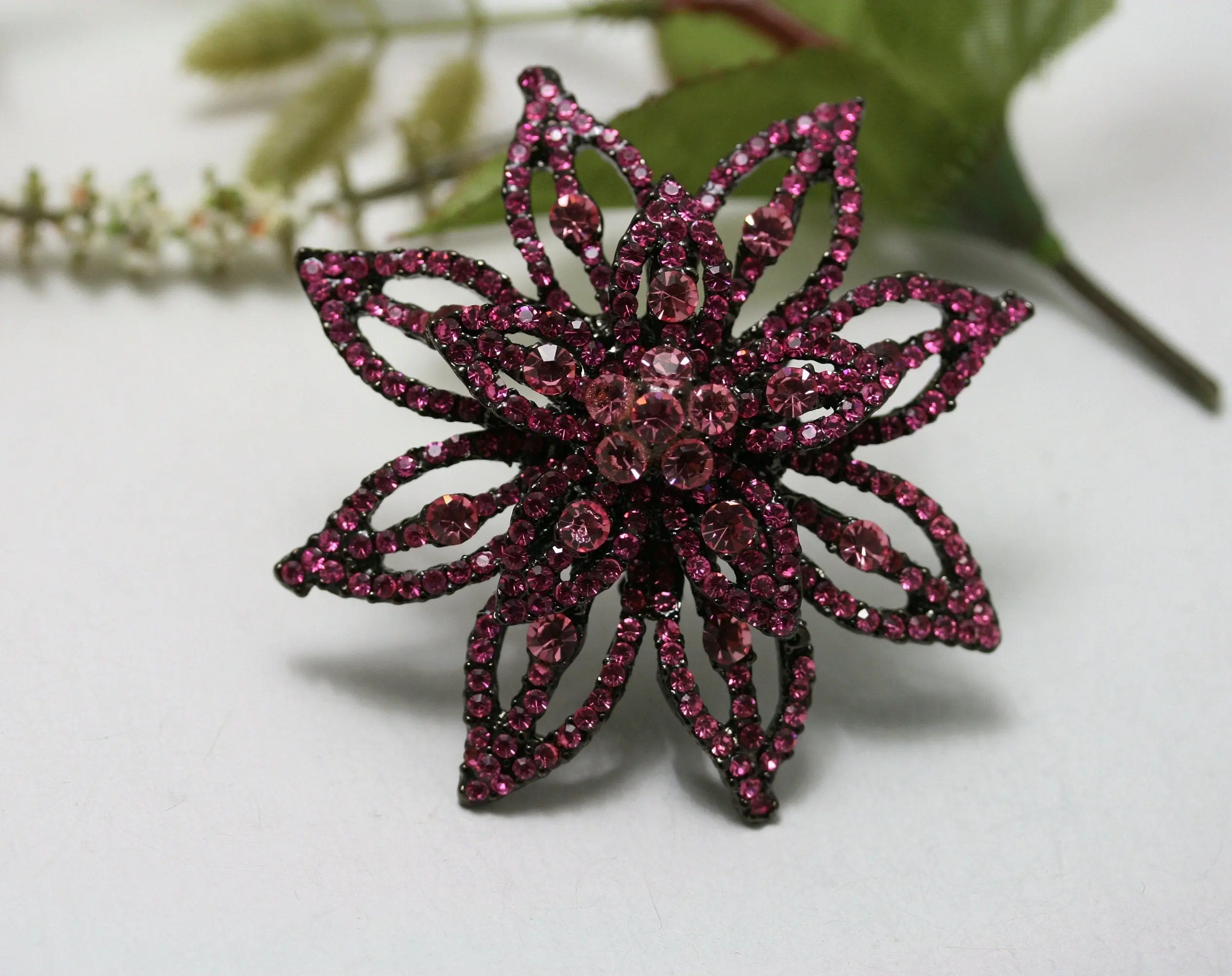 Pink Rhinestone Star Flower Brooch Pin, Bridal Brooch, Brooches Pins Wedding, Crystal Broaches Women