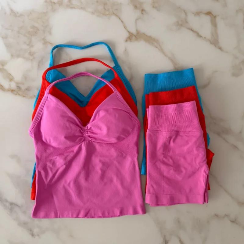 LANDAMCO women Impact Gym 2pcs Longline Strappy Top Workout Vest Scrunch Shorts Sports Suit Fitness Clothes Seamless Yoga pickles and pins set eco friendly activewear cotton tank bra Traditional Embroidered Muslim Robe wrinkle-free shirt Halter