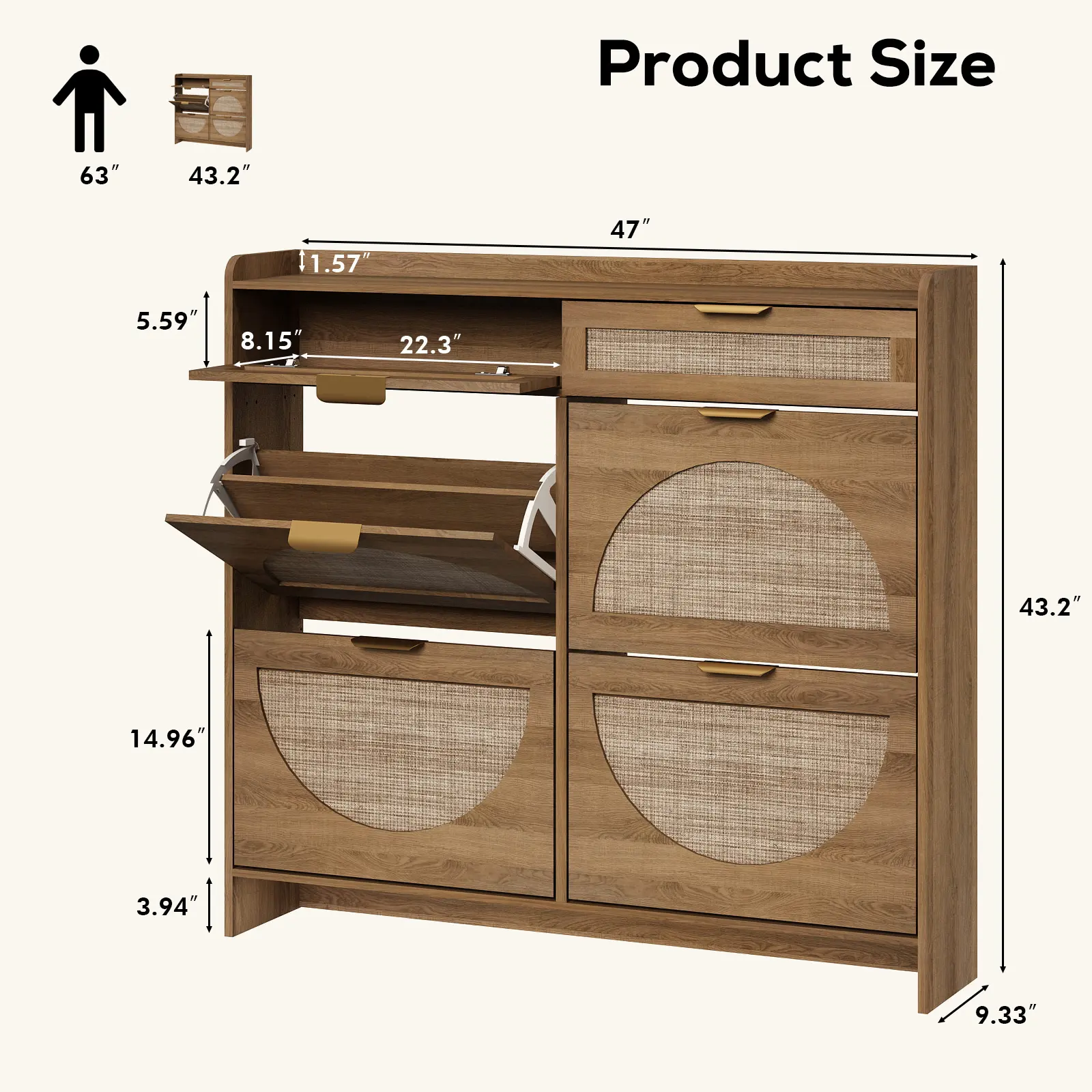 Rustic Oak & Arched Rattan - 4 Doors