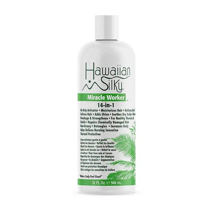 Hawaiian Silky Miracle Worker 14-in-1 No Drip Activator, Moisturizing Spray for Natural Curls & Burnt Ends Relief, Daily Scalp Care Routine, 32 oz, Curly Hair, African Curls, Shiny Hair, Bouncy Curls