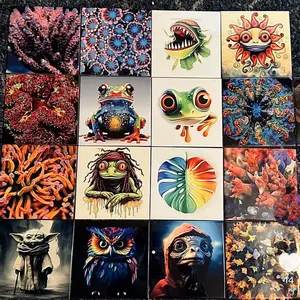 Ceramic Tile Art - Collection of Colorful and Unique Designs Featuring Animals and Abstract Patterns