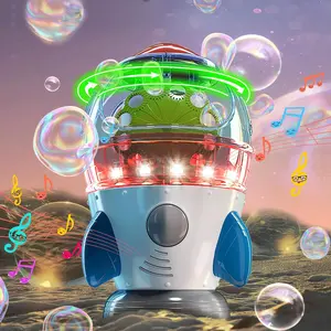 GJ 004-P  Bubble Machine for Kids with 2 Fans, Lights and Music, 360° Auto Rotatable Rocket Bubble Blower Machine for Toddlers 1-3 Bubble Maker Machine for Parties Ideal Bubble Toy Gift for Boy Girl