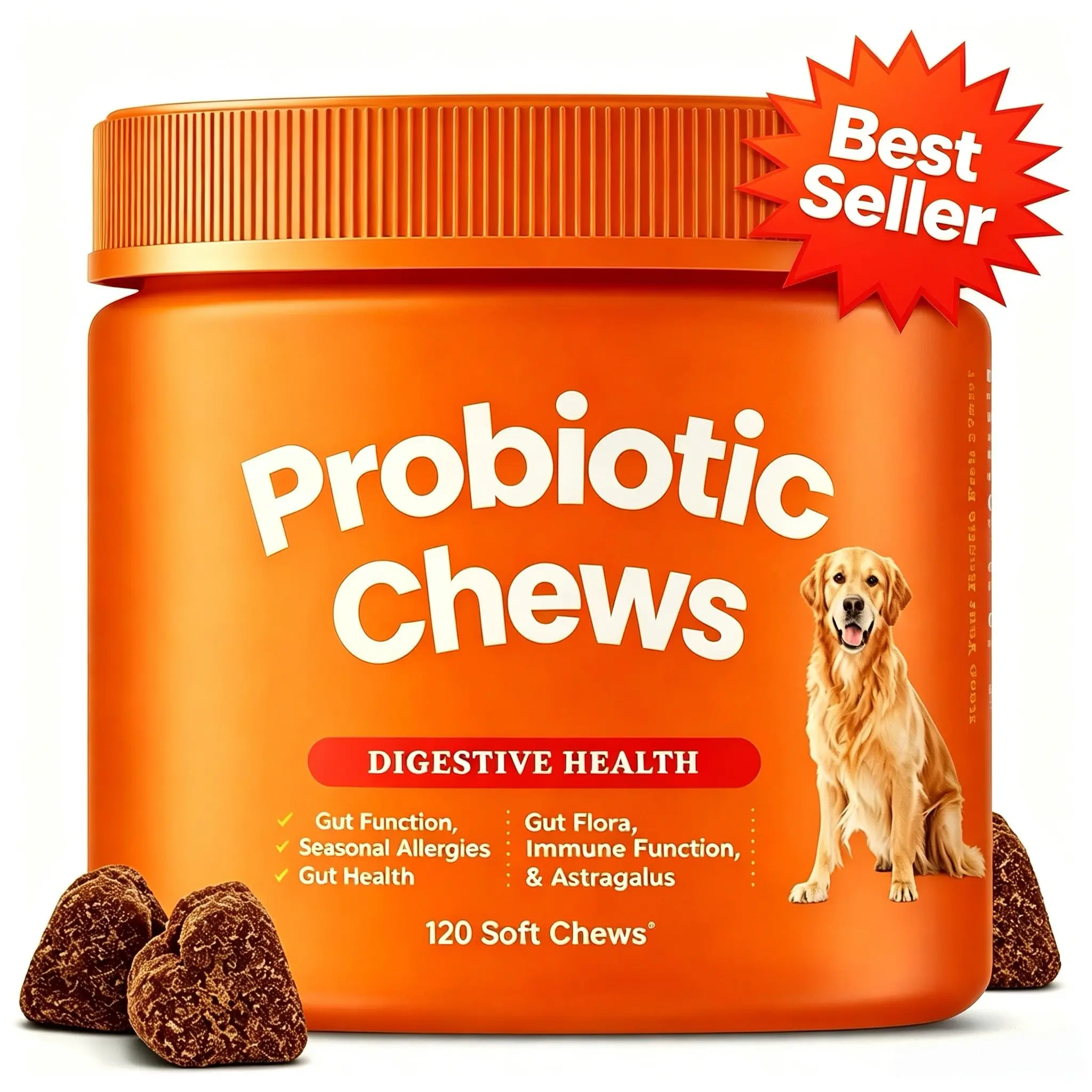 Dog Soft Chew Multivitamins - Canine Nutritional Supplement (Chew Form) for All Ages, with Probiotics, Bacillus Subtilis Strain, Flaxseed and Pea Powder, Immunity Boost, Digestion Aid, Itchy Skin Relief