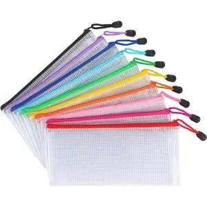10 Pack Mesh Zipper Pouch Waterproof Zip File Bags Plastic A6 Size Pencil Pouches for Classroom Organization School Office Supplies Colorful