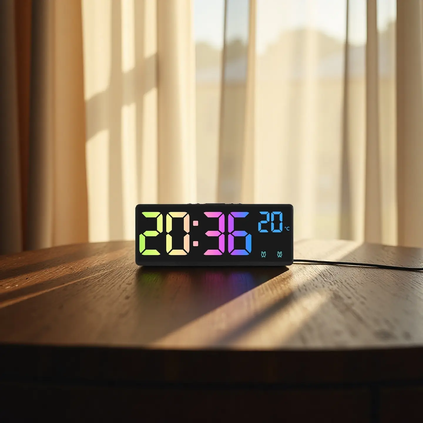 Voice Control Colorful Digital Alarm Clock Temperature Date 2 Alarm Night Mode 5 Level Brightness Snooze Table Clock 12/24H Anti-disturb Function Electronic LED Clock---Without Battery Multifunctional Alarm Clock Digital Alarm Clocks for Bedrooms