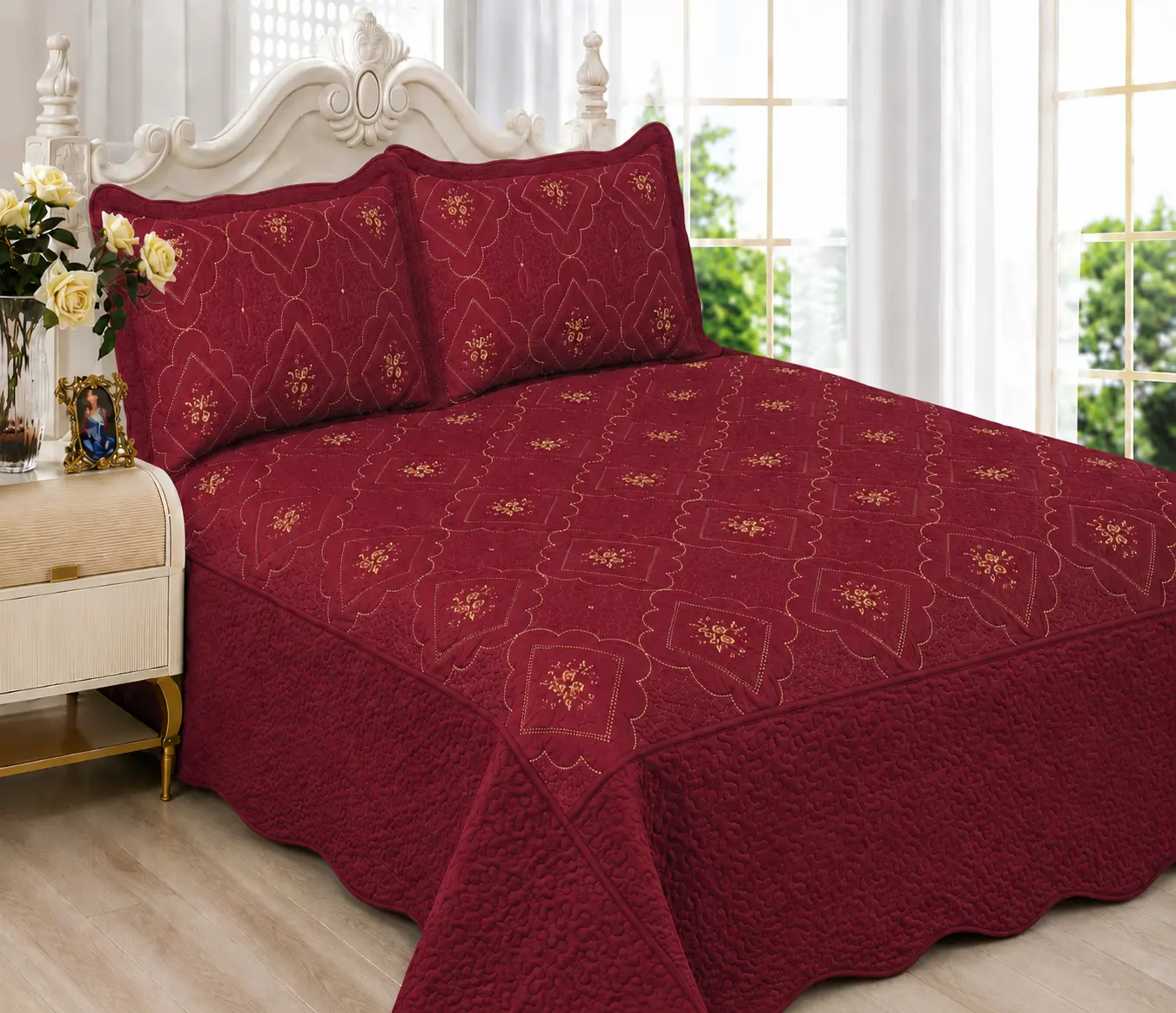 3pc Polysilk Quilted Bedspread