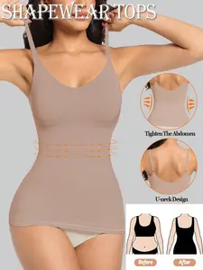 Woman Seamless Shapewear Bodysuits Tops SportsBase Layer Top For Women Tummy Control Vest ScoopNeck Ribbed Body Suit Body Shaping Stretchy ChestSupport Compression Underwear Basic T Shirt TopsWomen Shapewear Slips