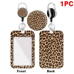 Leopard Print Badge Holder with Retractable Reel,  1 Count  Vertical Card Protector Cover Case, Ideal for Nurses, Doctors, Teachers, Women in Office