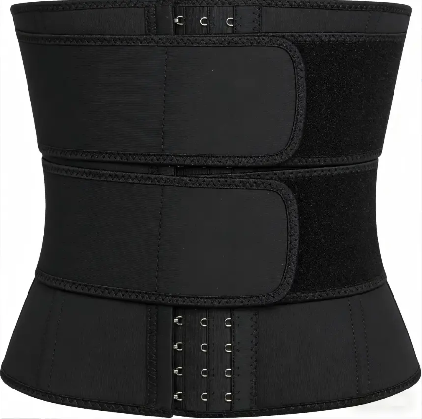 Black 2-Ply Waist Trainer Belt, Adjustable Firm Compression Shaper with Hook & Loop Fast