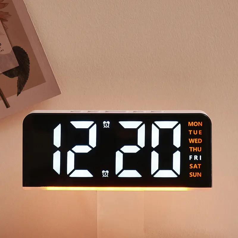 LED Large Character Digital Ambient Light Clock Multifunctional Date and Temperature Display Desktop Clock Smart Digital Alarm Clock Living Room Bedroom Office Decorative Ornament,gifts for boyfriend