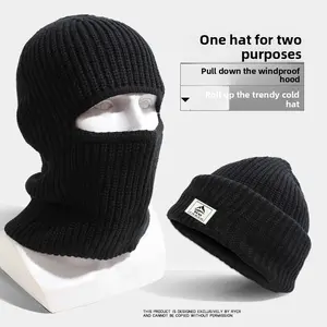 One Hat Two Uses Men's Knitted Wool Hat Winter Hat Windproof Face Mask Neck Warmer Warm Pullover Cold Hat