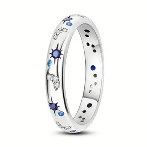 Briliant Starry Sky Sterling Silver Ring for Women,Eternity Gorgeous Rings Stackable CZ Rings for Women as Gifts Ring