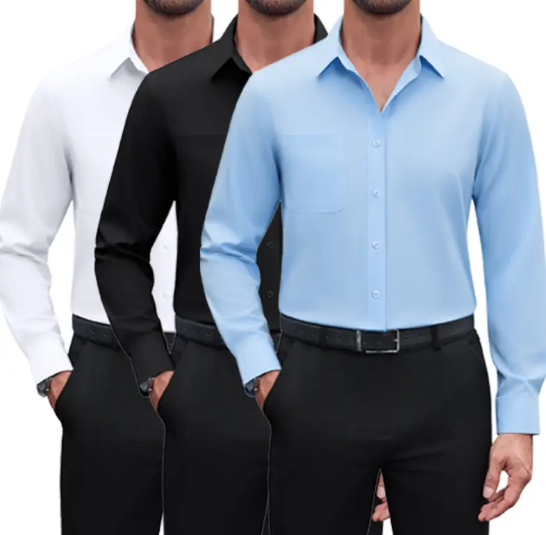 3-Pack Alimens&Gentle Mens Dress Shirts 4-way Streth Long Sleeve Collared Solid Wedding Dating Button Down Shirts Casual Breathable Outfits Menswear