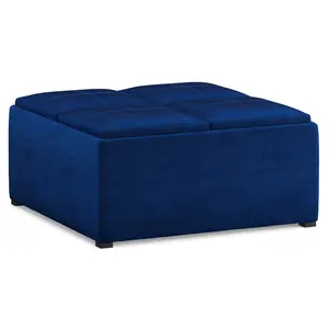 HomeRoots 641810 18.90 x 35 x 35 in. Blue & Black Velvet Cocktail Ottoman with Storage