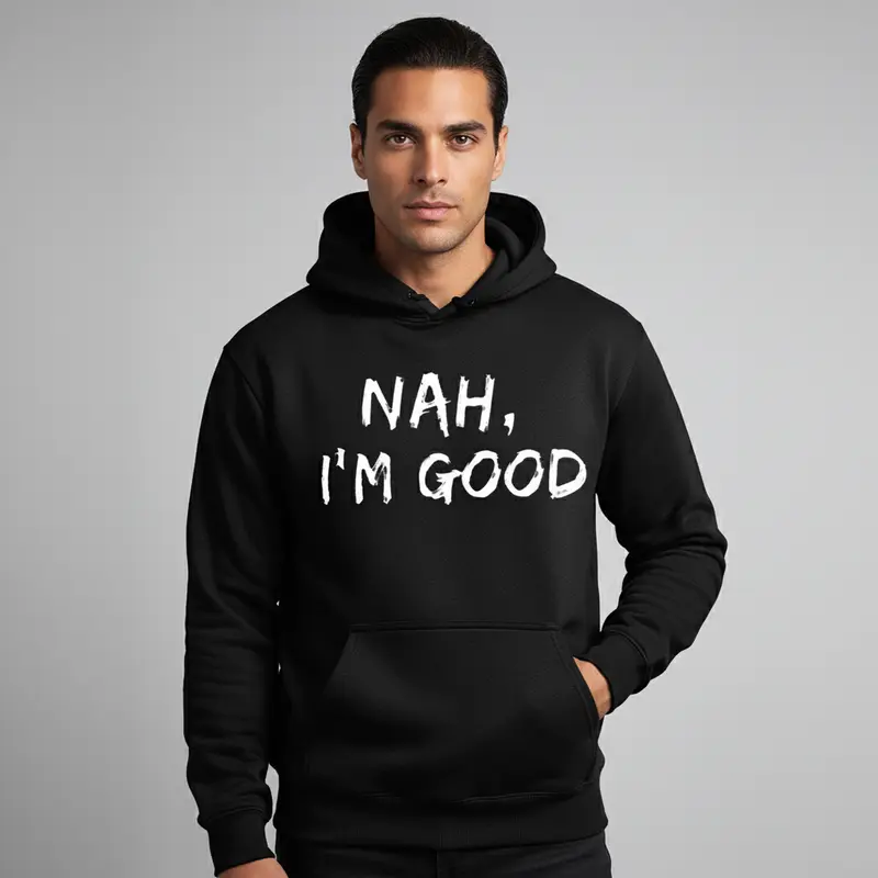 Men's men's casual hoodie with bold text print Graphic - Cotton Blend Black Long Sleeve Pullover Regular Fit | Soft & Breathable Fabric, Durable Print, Everyday Comfort, Machine Washable, casual, urban, streetwear indoor, modern urban setting with a