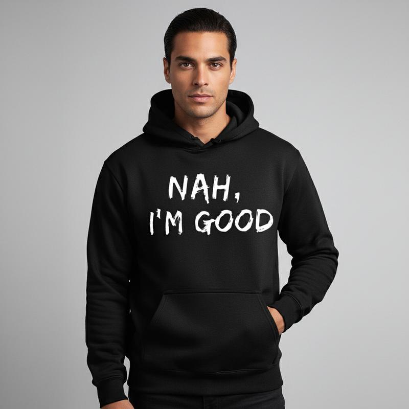 Men's men's casual hoodie with bold text print Graphic - Cotton Blend Black Long Sleeve Pullover Regular Fit |     Soft & Breathable Fabric, Durable Print, Everyday Comfort, Machine Washable, casual, urban, streetwear indoor, modern urban setting with a