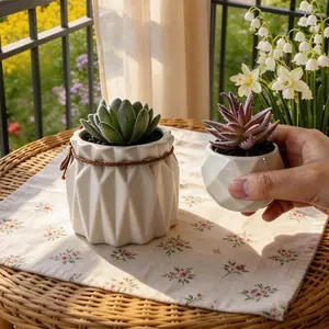 Set of Flower Pots Including Fake Flowers Ceramic Craft Decorative Items Simple Style Suitable for Desktop Garden Home Window Sill Decoration