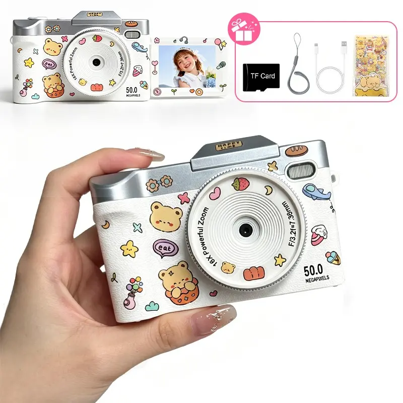 Digital Camera, 180° Flip Screen Vlogging Video Camera with TF Card, HD Digital Camera, 50MP 16X Digital Zoom Autofocus Compact Camera for Adult Teens Beginner