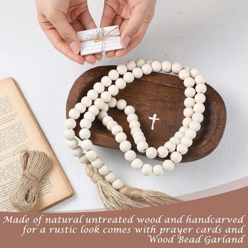 Easter Gift Wooden Prayer Bowl with 10 Prayer Cards Vintage Prayer Bowl with Cross & Tassel Garland Religious Decorations for Home Living Room Bedroom Church Easter Home Decor Easter Basket Stuffers