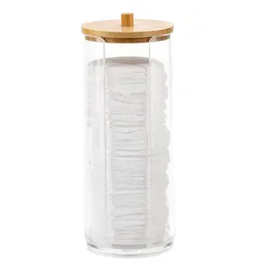 Acrylic Makeup Cotton Pad Holder, Clear Cotton Pads Organizer Dispenser Bathroom Jars for Round Cotton Display Stand Cosmetic Makeup Storage Box with Lid