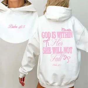 God Is Within Her She Will Not Fall Coquette Bow Psalm 46:5 Bible Verse Christian 2 Sides Hoodie - Sweater - Unisex Tee