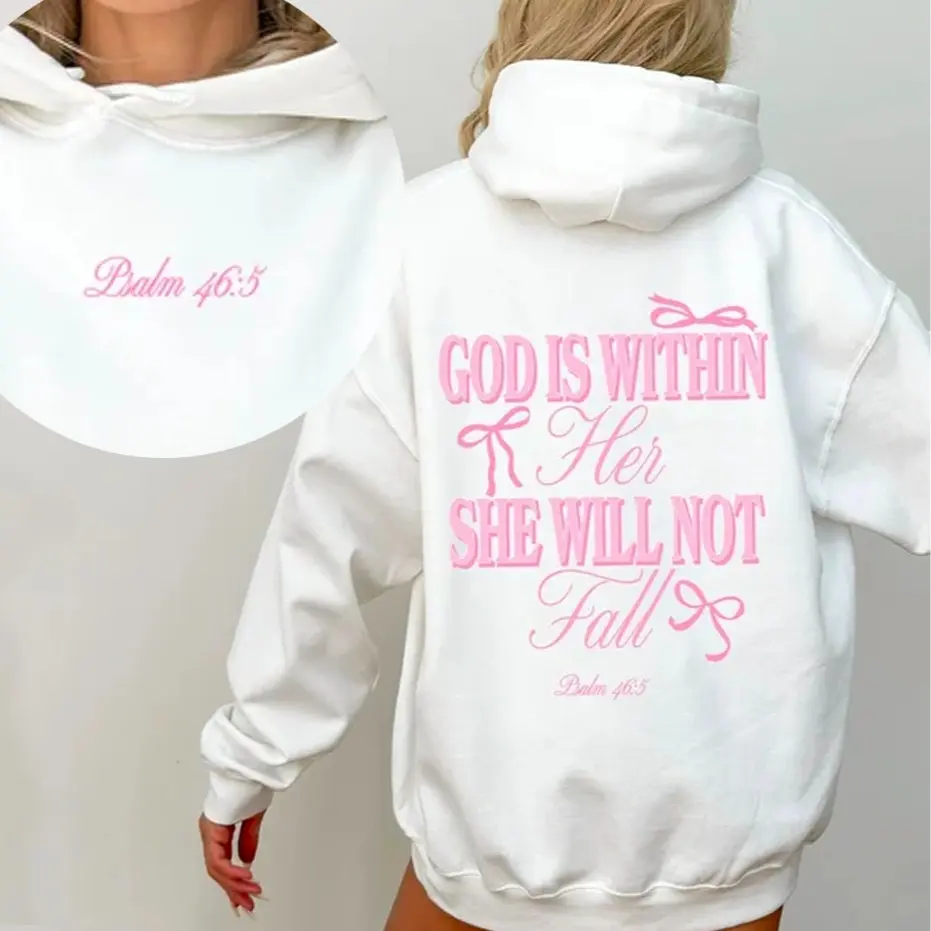 God Is Within Her She Will Not Fall Coquette Bow Psalm 46:5 Bible Verse Christian 2 Sides Hoodie - Sweater - Unisex Tee