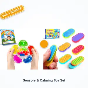 Lesong 2-in-1 Sensory Toys Bundle: 6pcs Textured Magnetic Sliders & Color Sorting Board, Calm Down Montessori Educational Game for Toddlers Kids Adults Stress Relief