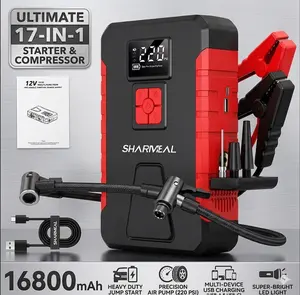 SHARMEAL 5-in-1 Car Jump Starter with Air Compressor 6000A 16800mAh, 12V Battery Booster Pack & 150PSI Tire Inflator Pump, Heavy Duty Portable Power Bank with Emergency LED Light for All Gas/Up to 10L Diesel Engines Road Trip Essentials