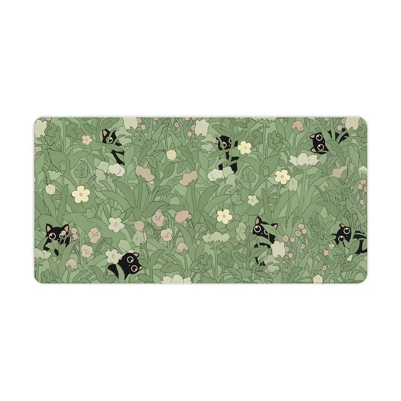 Cute Black Cat Green Mouse Pad Gaming Mousepad 31.5 x 11.8in Large Mouse Pad for Keyboard and Mouse with Anti-Slip Rubber Base, Keyboard Pad XL Mouse Mat for Home and Office